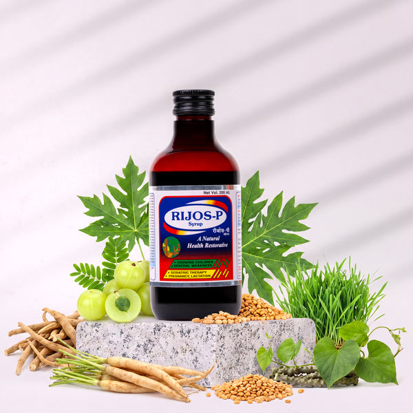 Rijos-P Syrup | Ayurvedic Health Restorative | Natural Iron Tonic with 25+ Herbs | 200ml