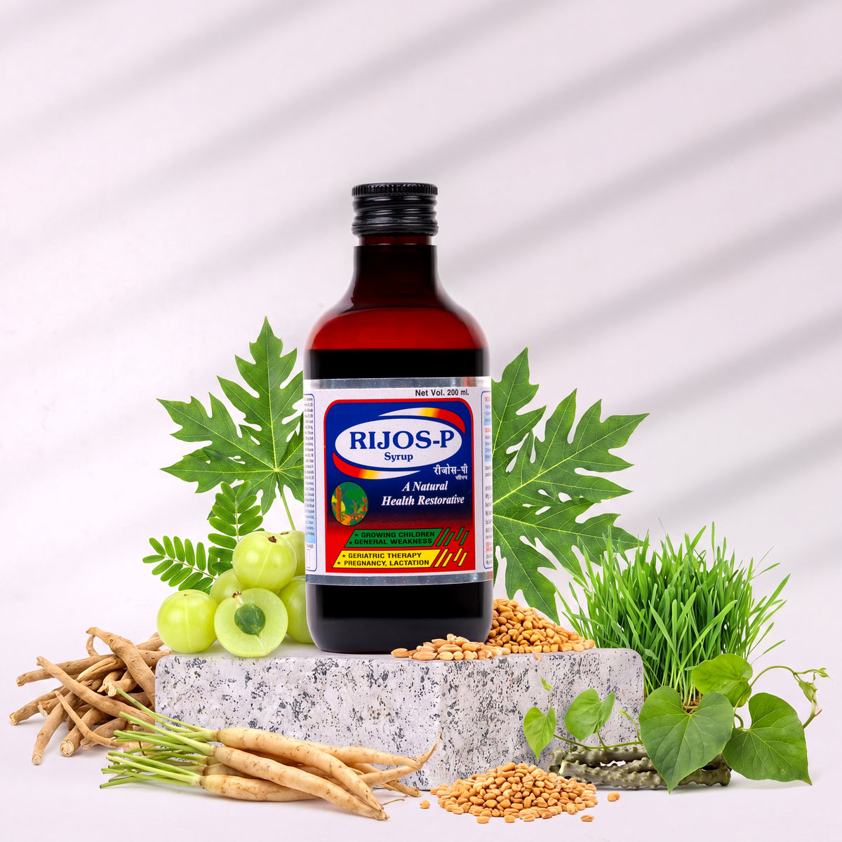 Rijos-P Syrup | Ayurvedic Health Restorative | Natural Iron Tonic with 25+ Herbs | 200ml