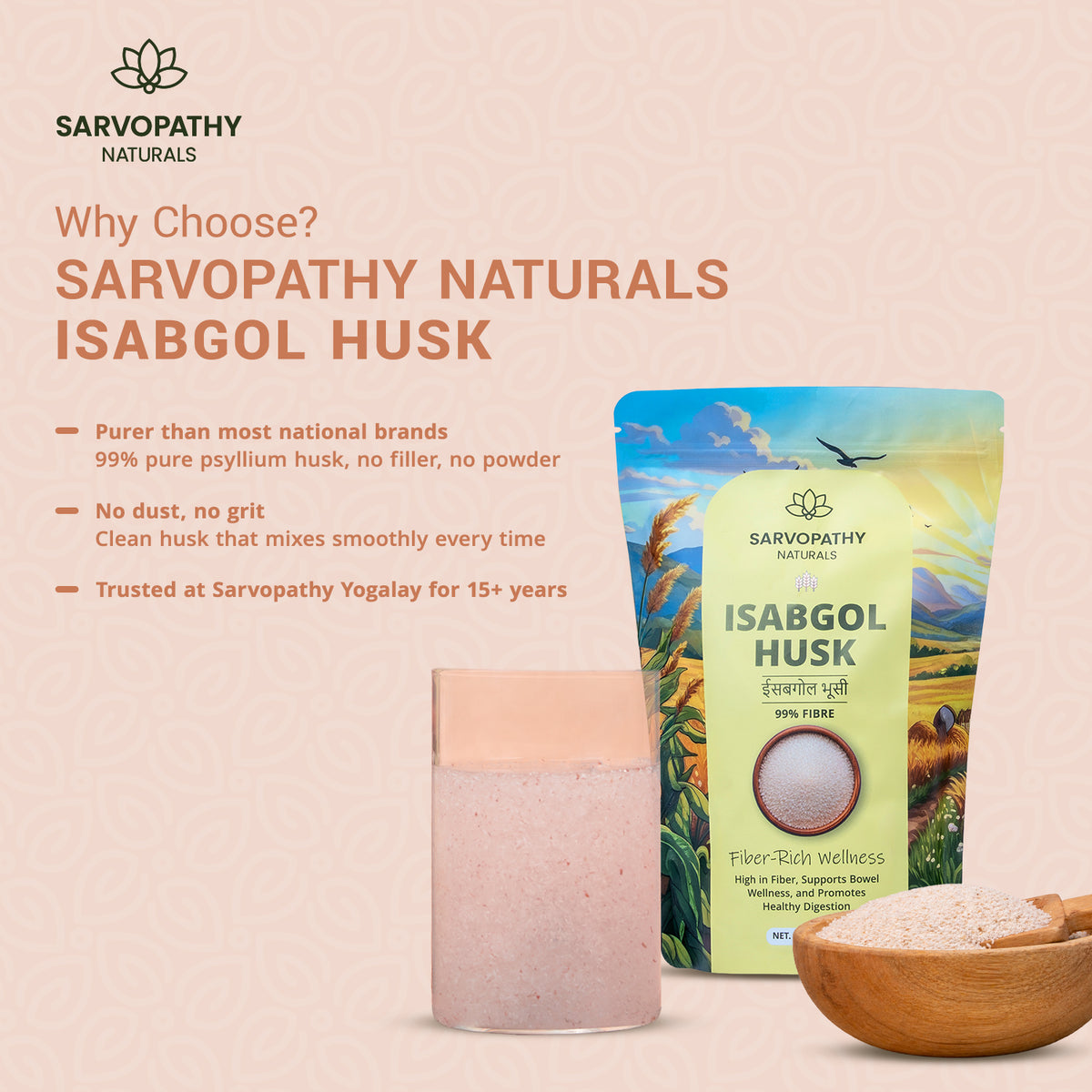 Sarvopathy Naturals Isabgol Husk — 99% Pure Psyllium Husk